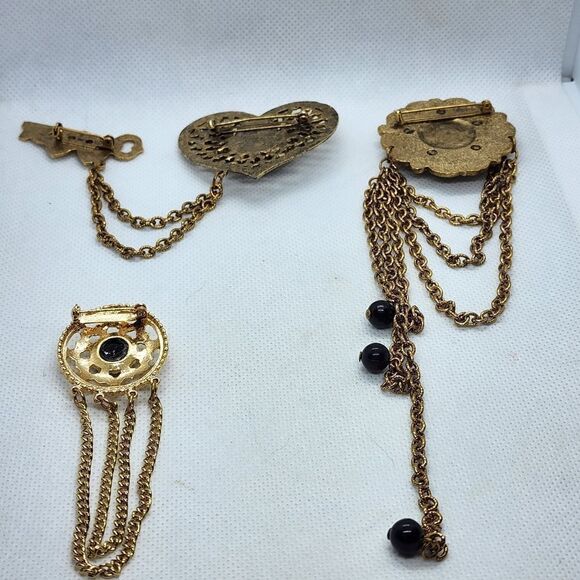 Set of 3 Vintage Gold & Black Brooches - Picture 8 of 11